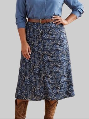 LANDS’ END Blue Corduroy Long A Line Skirt 18w